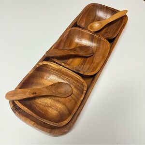 VTG MCM 7 Piece Condiment/Spice Bowl Set Handcrafted Hardwood Thailand